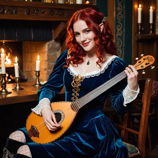 Half-Elf Bard Playing Lute in Tavern