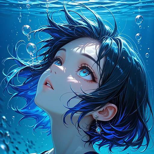 Underwater Portrait of Girl with Blue Hair