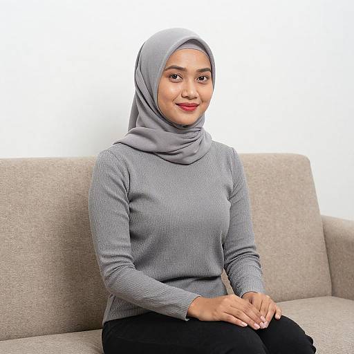 Asian Woman in Gray Hijab Portrait