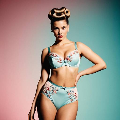 Retro Style Woman in Embroidered Lingerie