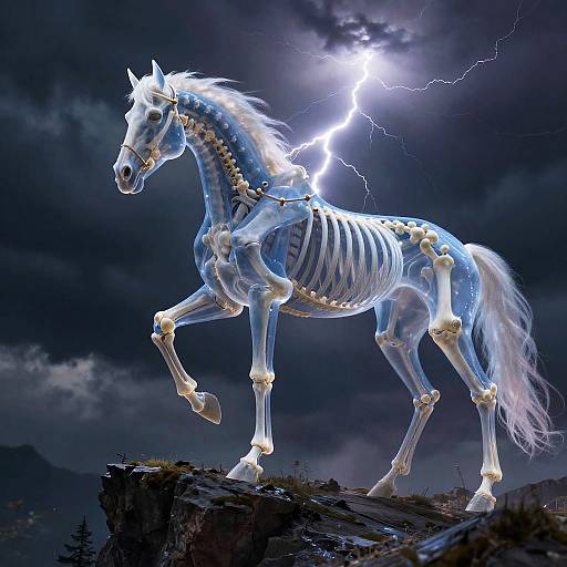 Blue Skeletal Horse on Cliff