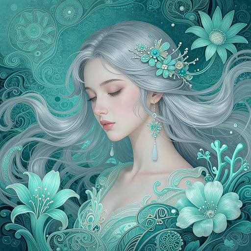 Ethereal Woman with Aquatic Motifs