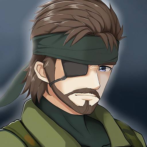 Illustration of Big boss, metal gear (series) in the style of Moyoron