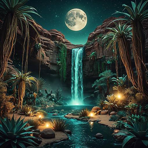 Mystical Avatar Oasis with Ethereal Moon