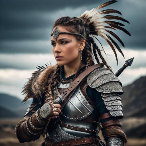 Female Warrior in Detailed Armor with Feathered Headpiece
