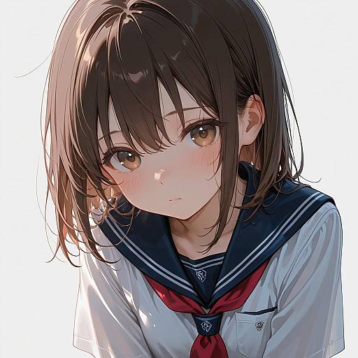 Brown Haired Red-Eyed Schoolgirl Upper Body