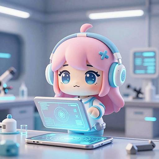 Chibi AI with Holographic Tablet