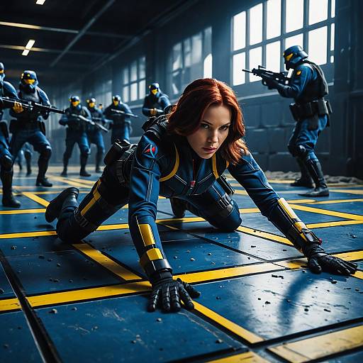 Female Spy in Tactical Suit on Battlefield