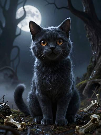 Spooky Stylized Cat in Haunted Forest