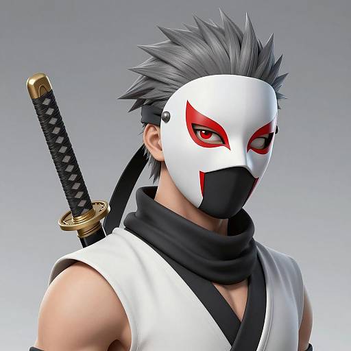 Dynamic Ninja Portrait with Red Accents