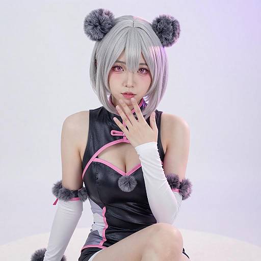 Asian Woman Silver Bob Cosplay Photo