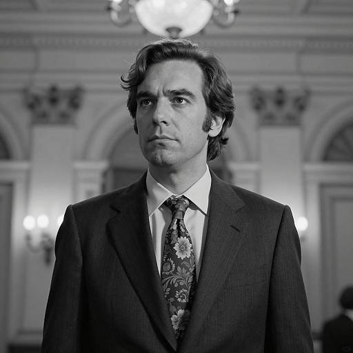 Black-and-White Portrait of Serious Man in Suit