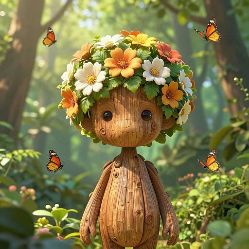 Anthropomorphic Plant Character with Flowers