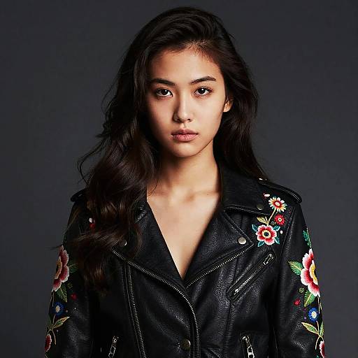 Young Woman in Embroidered Leather Jacket