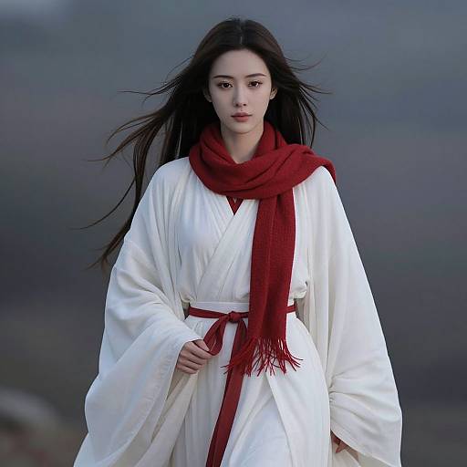 Serene Woman in Flowing White Robe