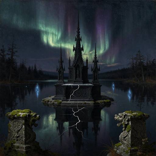 Brooding Baroque-Gothic Obsidian Lake Scene