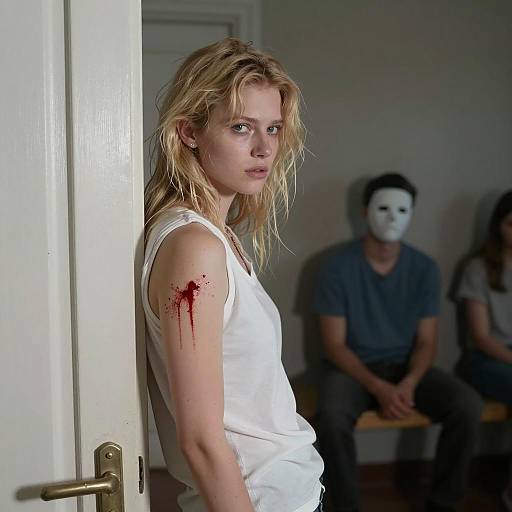 Mysterious Encounter in Dimly Lit Room