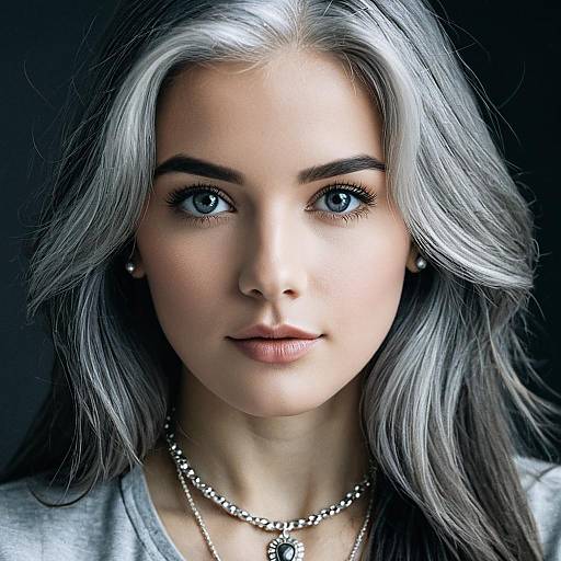 Realistic Portrait of a Grey-Haired Girl
