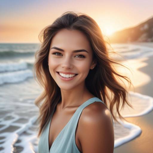 Radiant Young Woman at Serene Beach