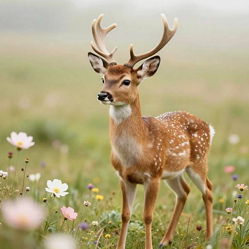 Serene Furry Deer in Pastel Meadow