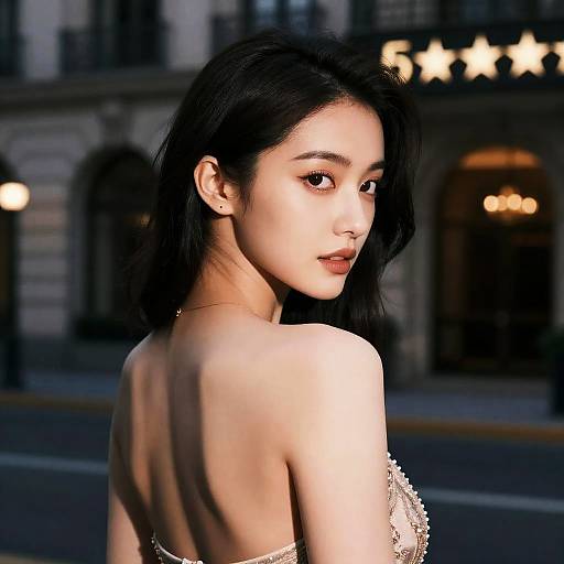 Elegant Woman in Luxury Dress at Night