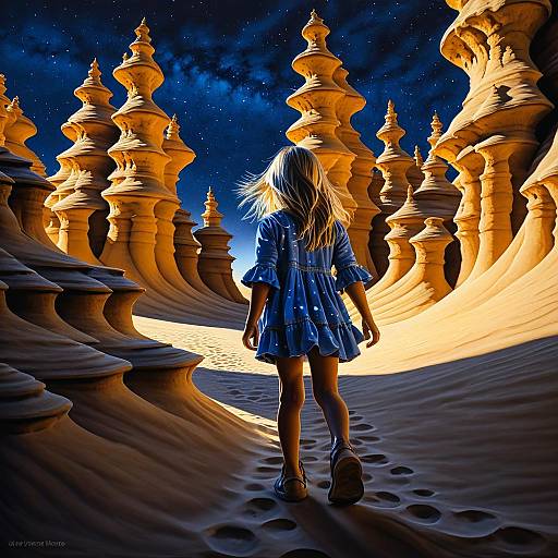 Lonely Girl Among Hoodoos at Night