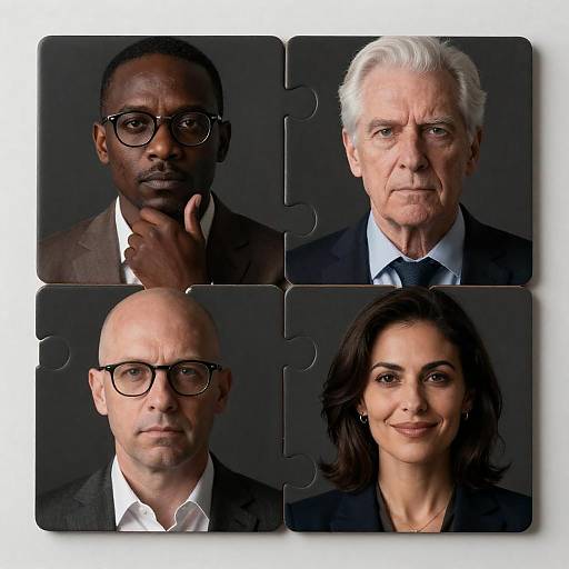 Portraits of Four Professionals in Puzzle Piece Frames
