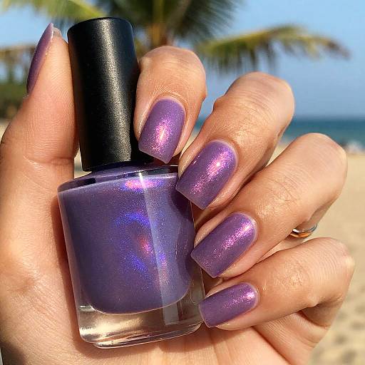 Shimmering Purple Nails in Tropical Light