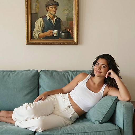 Relaxing Woman in Cozy Living Room