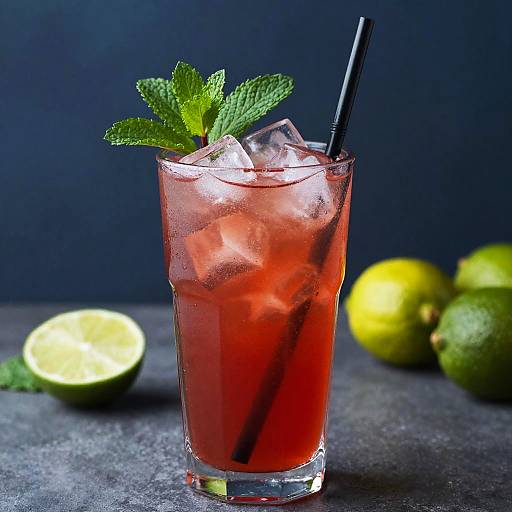Red Cocktail with Mint and Lime