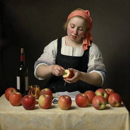 Woman Peeling Apples in Ter Borch Style