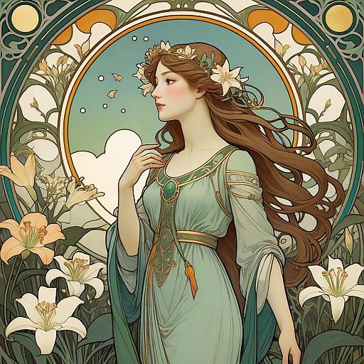 Art Nouveau Woman with Lilies