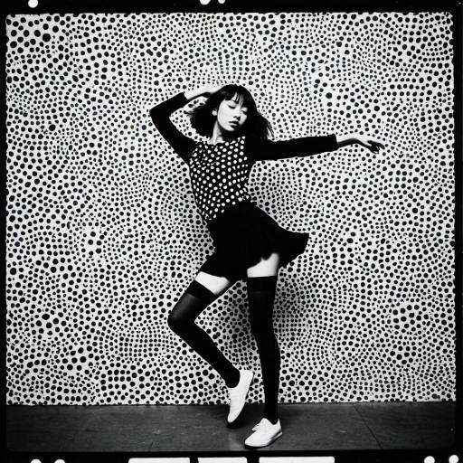 Energetic Young Dancer in Polka Dot Neo-Pop Style