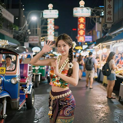 Graceful Thai Dancer in Vibrant Market