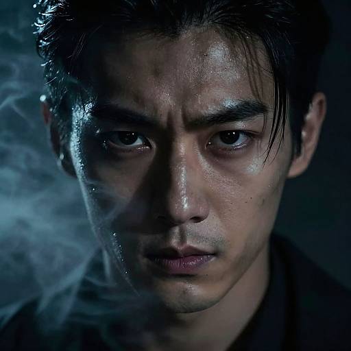 Intense Shadowed Gaze in Smoke