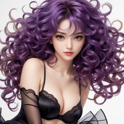 Confident Girl with Purple Curls and Amber Eyes Confident Girl with Purple Curls and Amber Eyes