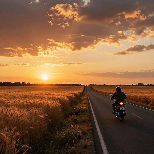 Motorcycle Ride at Sunset on Country Road