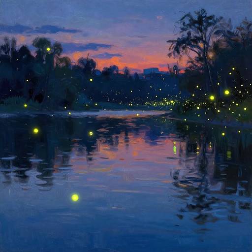 Glowing Vowels Over Twilight Lake