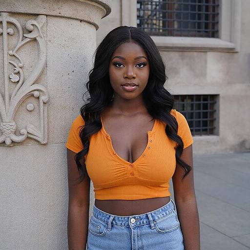 Confident Young Woman by Stone Wall