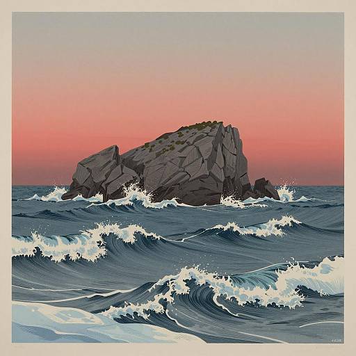 Chromolithography: Icy Waves at Sunset