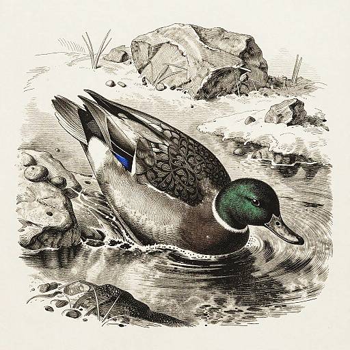 Monochrome Copperplate Harlequin Duck