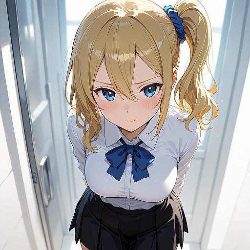Anime Girl with Blonde Hair in School Uniform