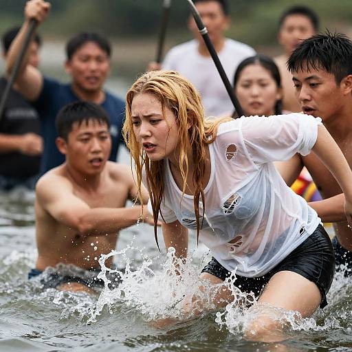 Dynamic Water Struggle with Intense Emotion