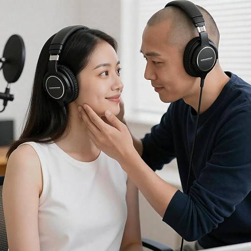 Tender Moment Between Headphone Wearers