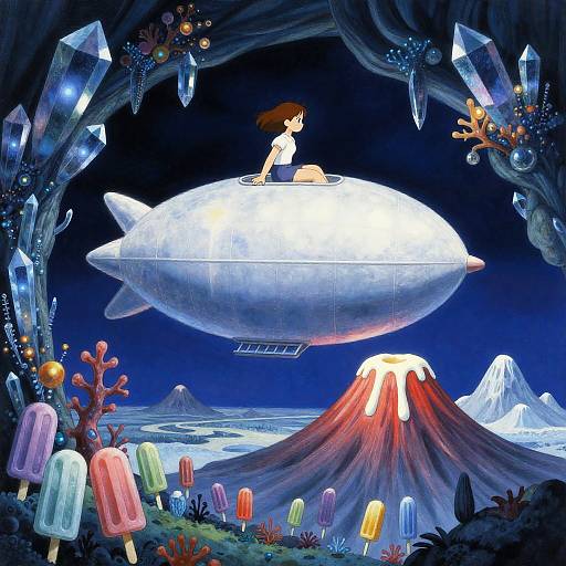 Surreal Airship Adventure in Neon Fantasy