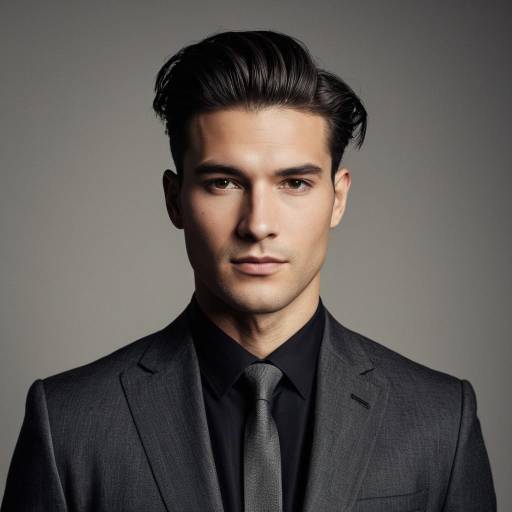 Man in Charcoal Suit with Comb Over Hairstyle