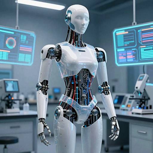 Futuristic Android in High-Tech Lab
