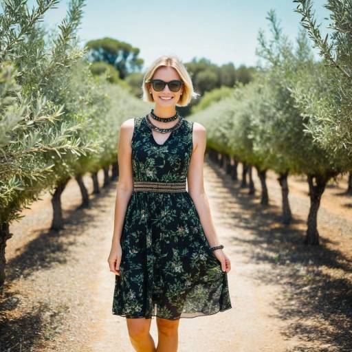 Blonde Girl in Serene Olive Grove