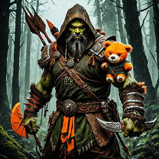 Epic Orc Shaman in Stormy Forest
