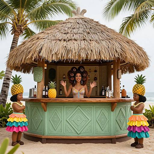 Whimsical Tropical Tiki Bar Scene